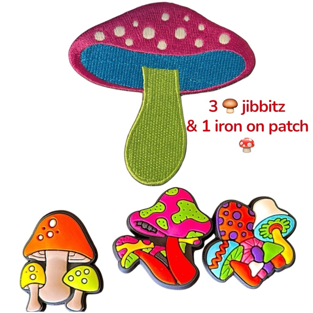 3 Colorful Mushroom jibbitz & 1 iron patch on 🍄‍🟫 Set